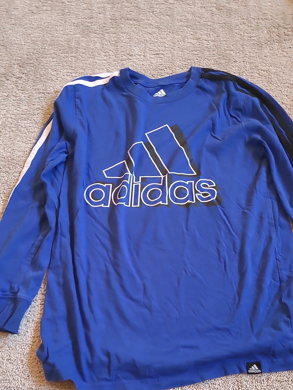 adidas Royal Blue Long Sleeve Logo Tee with White Accents
